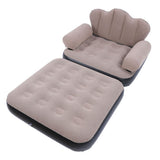 Inflatable Sofa Bed Portable Foldable Thickened Flocked PVC Blow Up Couch Mattress for Home Travel Camping Coffee Color