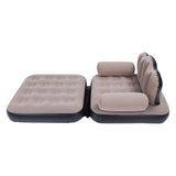 Inflatable Sofa Bed Portable Foldable Thickened Flocked PVC Blow Up Couch Mattress for Home Travel Camping Coffee Color