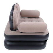 Inflatable Sofa Bed Portable Foldable Thickened Flocked PVC Blow Up Couch Mattress for Home Travel Camping Coffee Color