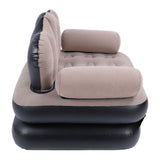 Inflatable Sofa Bed Portable Foldable Thickened Flocked PVC Blow Up Couch Mattress for Home Travel Camping Coffee Color
