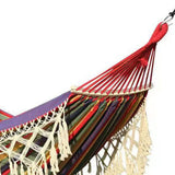 Backyard Hammock with Tassels 500lb Load Bearing Single Double Hammock with Hanging Ropes for Outdoor Garden Courtyard Camping Red