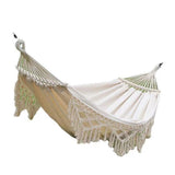 Backyard Hammock with Tassels 500lb Load Bearing Single Double Hammock with Hanging Ropes for Outdoor Garden Courtyard Camping White In Australia - Darrahopens
