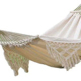 Backyard Hammock with Tassels 500lb Load Bearing Single Double Hammock with Hanging Ropes for Outdoor Garden Courtyard Camping White
