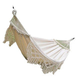 Backyard Hammock with Tassels 500lb Load Bearing Single Double Hammock with Hanging Ropes for Outdoor Garden Courtyard Camping White