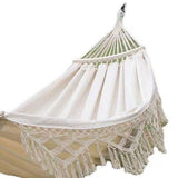 Backyard Hammock with Tassels 500lb Load Bearing Single Double Hammock with Hanging Ropes for Outdoor Garden Courtyard Camping White