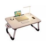 Laptop Bed Desk Foldable Portable Bed Table Tray Stand with Cup Holder Drawer for Sofa Floor Reading Writing Eating White