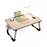 Laptop Bed Desk Foldable Portable Bed Table Tray Stand with Cup Holder Drawer for Sofa Floor Reading Writing Eating White