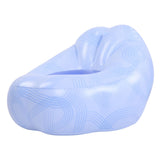 Inflatable Lounge Chair PVC Ergonomic Portable Blow Up Couch Inflatable Air Sofa for Home Camping Blue Line Pattern
