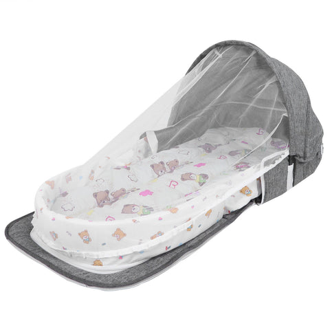 Multifunctional Baby MosquitoProof Bed Foldable Portable Child Bed with Toys Mosquito Net(Gris )