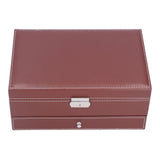 Jewelry Storage Box Double Layer PU Leather Necklace Watches Organizer Container with Key