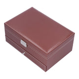 Jewelry Storage Box Double Layer PU Leather Necklace Watches Organizer Container with Key