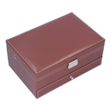 Jewelry Storage Box Double Layer PU Leather Necklace Watches Organizer Container with Key