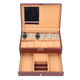 Jewelry Storage Box Double Layer PU Leather Necklace Watches Organizer Container with Key