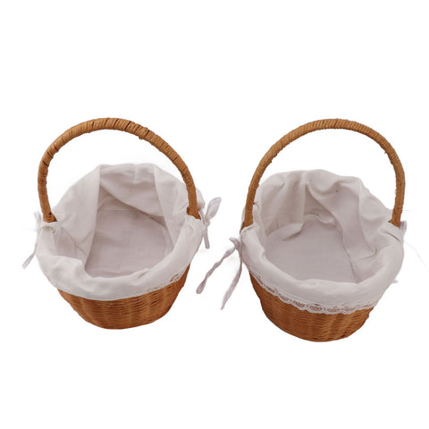 2PCS Rattan Flower Baskets with Handle Woven Storage Bins Flower Girl Baskets for Wedding Home Decor