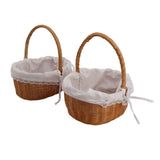 2PCS Rattan Flower Baskets with Handle Woven Storage Bins Flower Girl Baskets for Wedding Home Decor