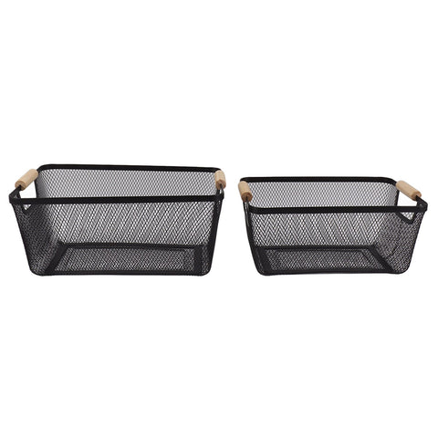 3pcs Metal Wire Storage Basket Large Capacity Decorative Sturdy Iron Art Storage Basket for Books Snacks Makeup Black In Australia - Darrahopens