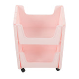 Storage Cart Large Capacity Thickened Mobile Storage Rack with Lockable Casters for Books Toys Seasoning Bottles 2 Tier Pink