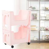 Storage Cart Large Capacity Thickened Mobile Storage Rack with Lockable Casters for Books Toys Seasoning Bottles 2 Tier Pink
