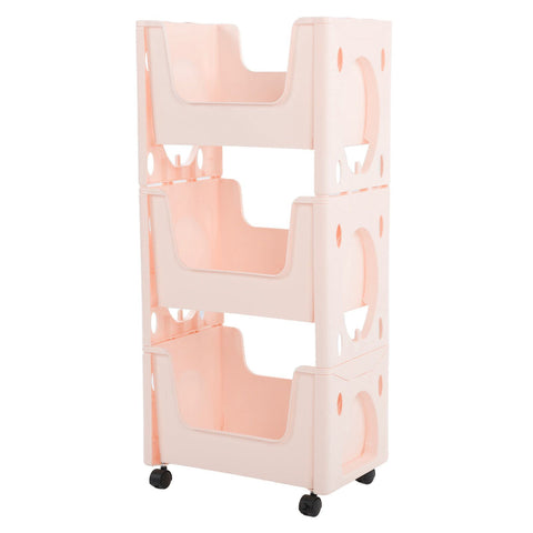 Storage Cart Large Capacity Thickened Mobile Storage Rack with Lockable Casters for Books Toys Seasoning Bottles 3 Tier Pink In Australia - Darrahopens