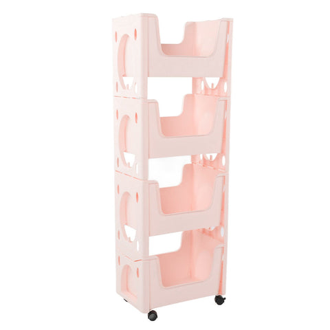 Storage Cart Large Capacity Thickened Mobile Storage Rack with Lockable Casters for Books Toys Seasoning Bottles 4 Tier Pink In Australia - Darrahopens