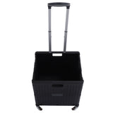 Collapsible Utility Cart Rolling Crate Swivel Casters PP Strong with Telescopic Handle Lid Storage Cart for Shopping Black