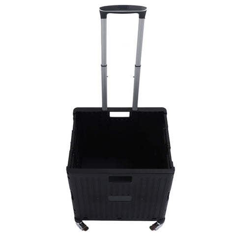 Collapsible Utility Cart Rolling Crate Swivel Casters PP Strong with Telescopic Handle Lid Storage Cart for Shopping Black