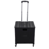 Collapsible Utility Cart Rolling Crate Swivel Casters PP Strong with Telescopic Handle Lid Storage Cart for Shopping Black