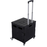 Collapsible Utility Cart Rolling Crate Swivel Casters PP Strong with Telescopic Handle Lid Storage Cart for Shopping Black