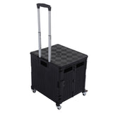 Collapsible Utility Cart Rolling Crate Swivel Casters PP Strong with Telescopic Handle Lid Storage Cart for Shopping Black