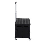Collapsible Utility Cart Rolling Crate Swivel Casters PP Strong with Telescopic Handle Lid Storage Cart for Shopping Black