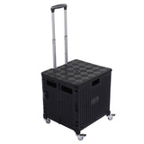 Collapsible Utility Cart Rolling Crate Swivel Casters PP Strong with Telescopic Handle Lid Storage Cart for Shopping Black