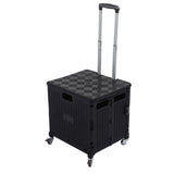 Collapsible Utility Cart Rolling Crate Swivel Casters PP Strong with Telescopic Handle Lid Storage Cart for Shopping Black