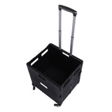 Collapsible Utility Cart Rolling Crate Swivel Casters PP Strong with Telescopic Handle Lid Storage Cart for Shopping Black