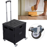 Collapsible Utility Cart Rolling Crate Swivel Casters PP Strong with Telescopic Handle Lid Storage Cart for Shopping Black