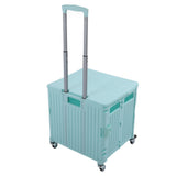 Collapsible Utility Cart Rolling Crate Swivel Casters PP Strong with Telescopic Handle Lid Storage Cart for Shopping Green