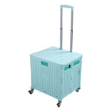 Collapsible Utility Cart Rolling Crate Swivel Casters PP Strong with Telescopic Handle Lid Storage Cart for Shopping Green