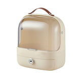 Cosmetic Storage Box with Drawer Transparent Cover Portable Makeup Organizer Display Case Cream White