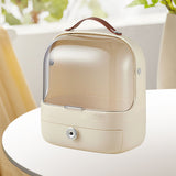Cosmetic Storage Box with Drawer Transparent Cover Portable Makeup Organizer Display Case Cream White