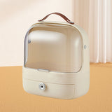 Cosmetic Storage Box with Drawer Transparent Cover Portable Makeup Organizer Display Case Cream White