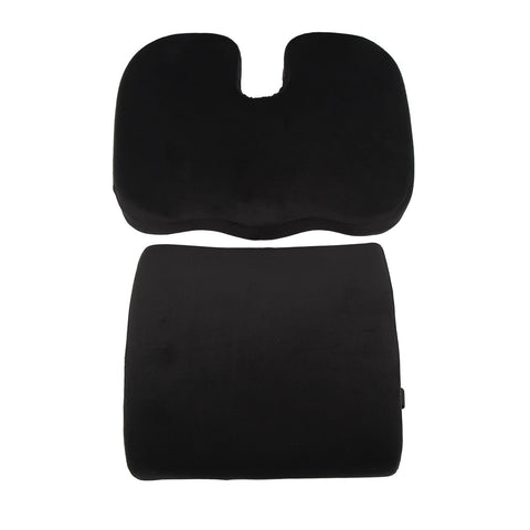 Seat Cushion and Lumbar Support Pillow Black Suede Memory Foam Reduce Tailbone Pressure Chair Pads for Office Car