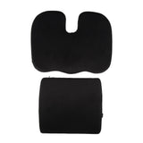 Seat Cushion and Lumbar Support Pillow Black Suede Memory Foam Reduce Tailbone Pressure Chair Pads for Office Car