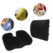 Seat Cushion and Lumbar Support Pillow Black Suede Memory Foam Reduce Tailbone Pressure Chair Pads for Office Car