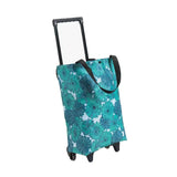Shopping Cart Foldable Portable Grocery Cart Oxford Fabric Shopping Trolley with Wheels Extendable Handle for Travel Blue Daisy