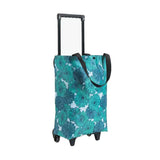Shopping Cart Foldable Portable Grocery Cart Oxford Fabric Shopping Trolley with Wheels Extendable Handle for Travel Blue Daisy