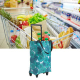 Shopping Cart Foldable Portable Grocery Cart Oxford Fabric Shopping Trolley with Wheels Extendable Handle for Travel Blue Daisy