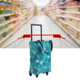 Shopping Cart Foldable Portable Grocery Cart Oxford Fabric Shopping Trolley with Wheels Extendable Handle for Travel Blue Daisy