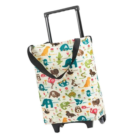 Shopping Cart Foldable Portable Grocery Cart Oxford Fabric Shopping Trolley with Wheels Extendable Handle for Travel Cartoon Animal