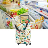 Shopping Cart Foldable Portable Grocery Cart Oxford Fabric Shopping Trolley with Wheels Extendable Handle for Travel Cartoon Animal