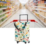 Shopping Cart Foldable Portable Grocery Cart Oxford Fabric Shopping Trolley with Wheels Extendable Handle for Travel Cartoon Animal