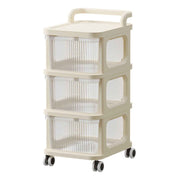 Drawer Storage Cart with Organizer Top Transparent Rolling Storage Cart with Smooth 4 Wheel Roll for Home Office Beige 3 Layers In Australia - Darrahopens